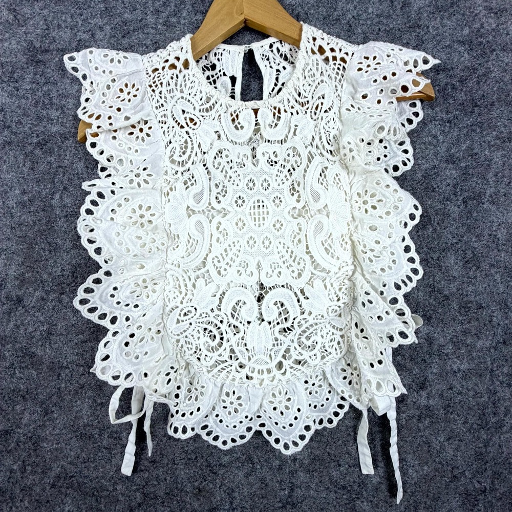 Nightcap Clothing Cutout Lace Top Women 2 White Ruffle Eyelet Angelcore Festival
